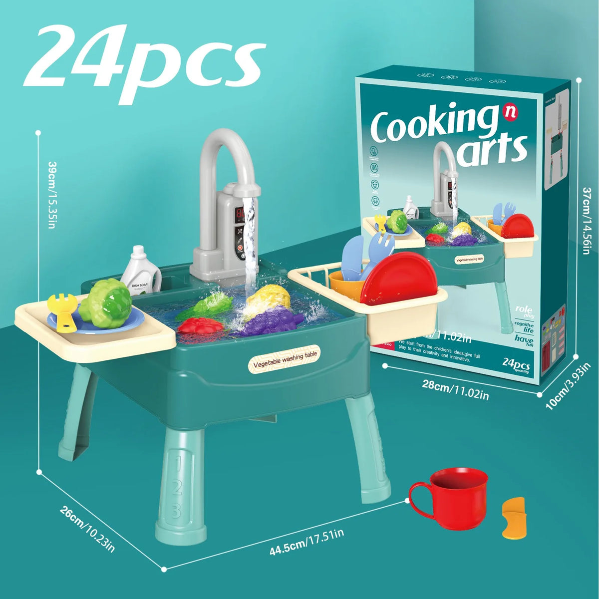 Electric Kitchen Simulation Toy with Dishwashing and Vegetable Washing Features