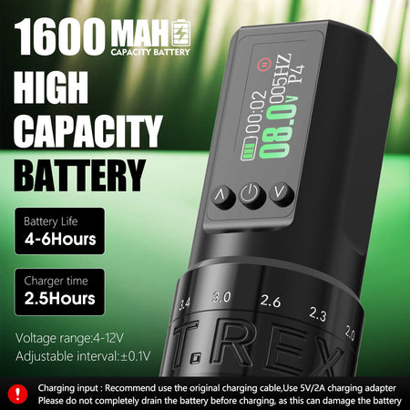 T-Rex Tattoo Pen Machine &ndash; Wireless Rotary 1600mAh Battery