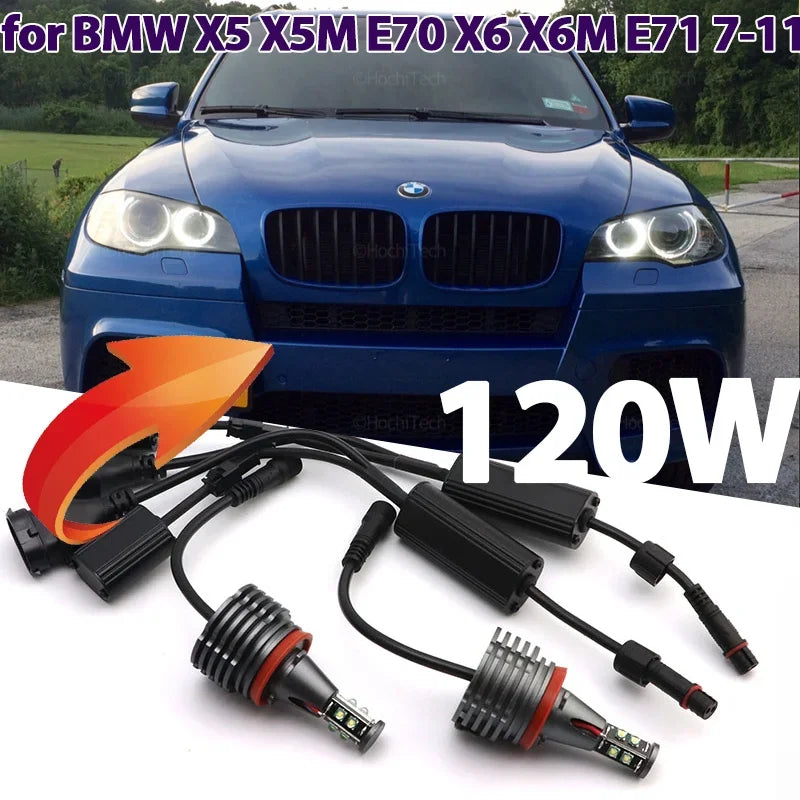 Bombillas de luz LED Angel Eyes H8 120W 6000K para BMW X5 X5M E70 X6 X6M E71 E72 (2007-2011)