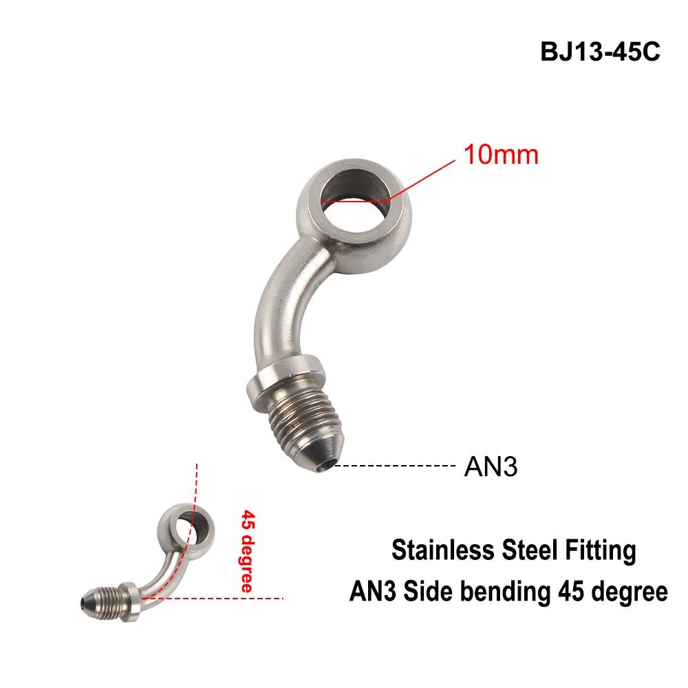 AN3 Motorcycle Hydraulic Brake Oil Hose Line Banjo Fitting M10x1 &ndash; Durable Stainless Steel Construction BJ13-45C