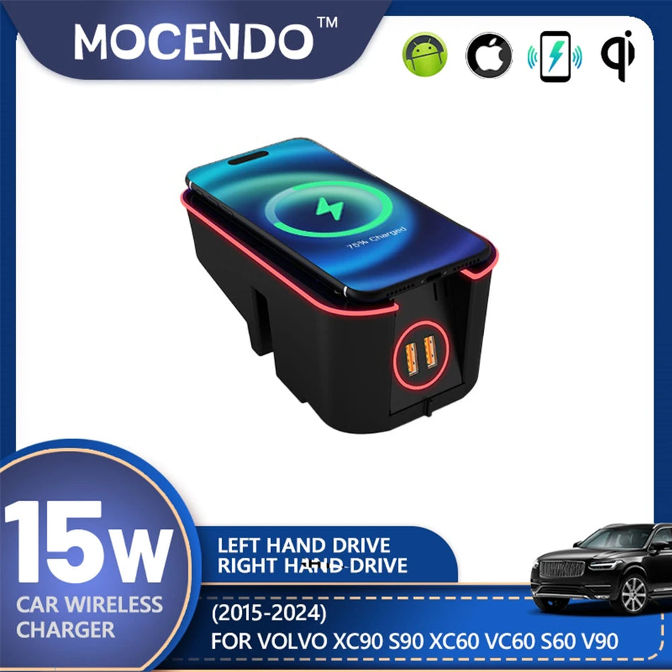 Bezdrátová nabíjecí podložka 15W pro Volvo XC90 S90 XC60 S60 V90 2015-2024