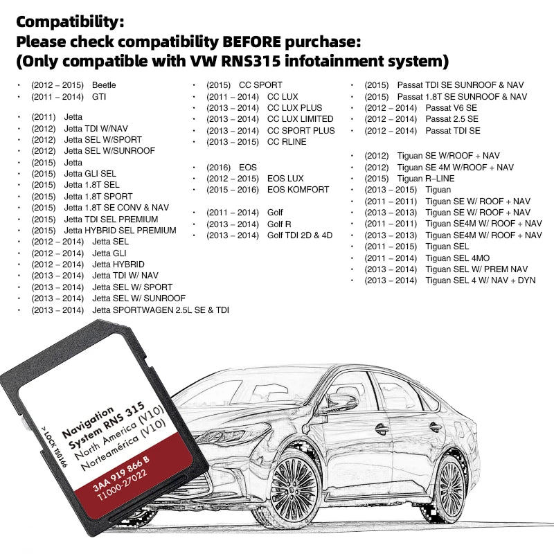 Sat Nav SD GPS Card Navigation RNS315 &ndash; North America Map