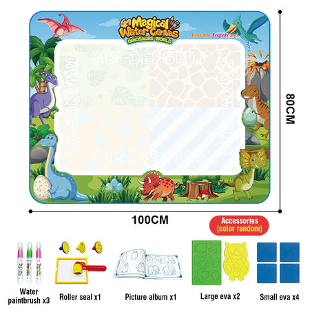 100x80CM Magic Water Drawing Mat with Reusable Magic Pens Doodle Montessori Painting Board Educational Toys Kids Gifts 39X31in dinosaur