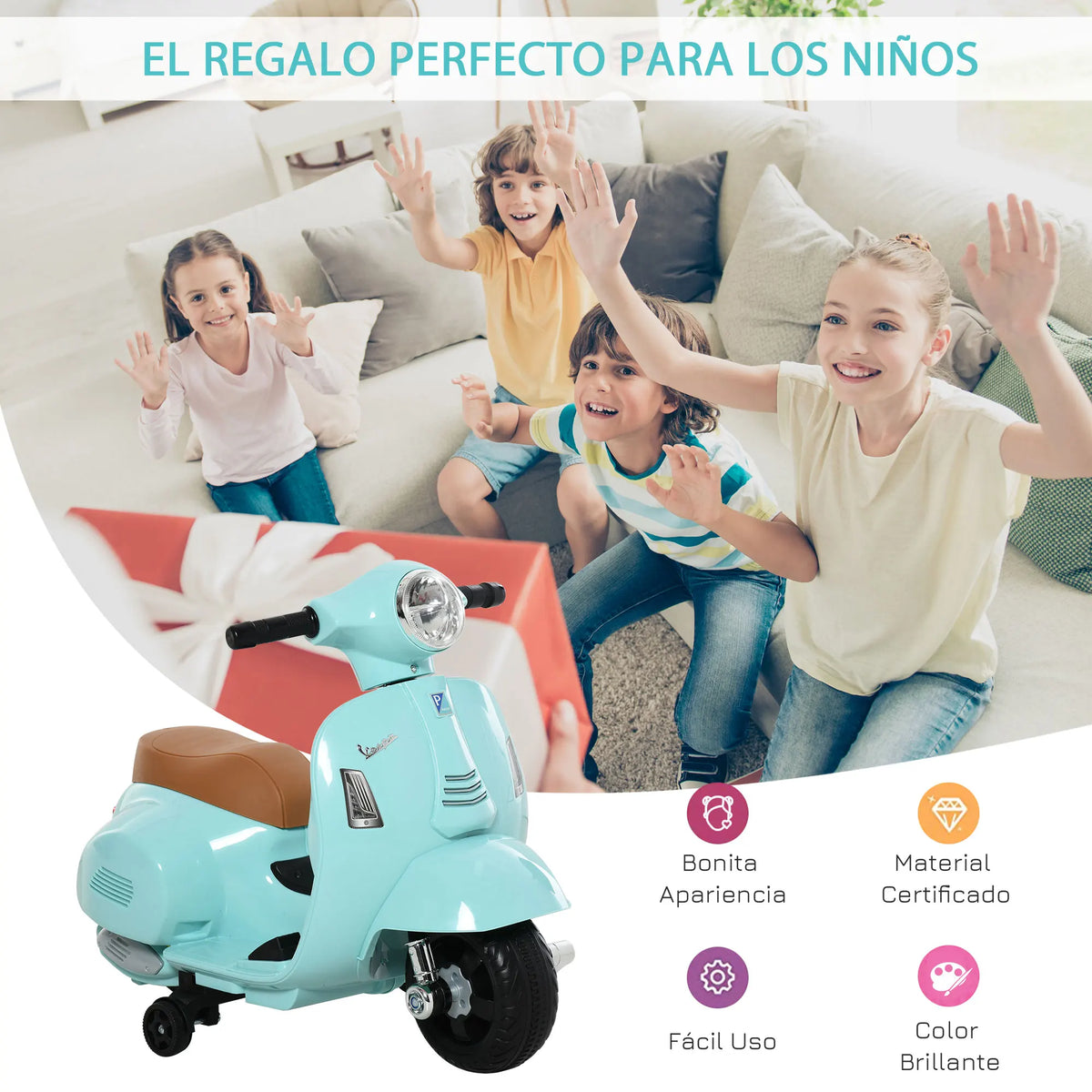 HOMCOM Vespa Licensed Kids Electric Scooter &ndash; Headlight Horn