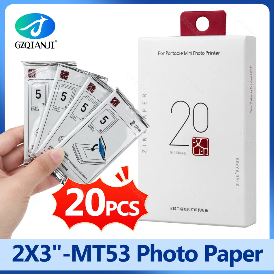 Pašlīmējošs foto papīrs 2x3 collas HPRT MT53 kabatas printerim 20/40 lapas
