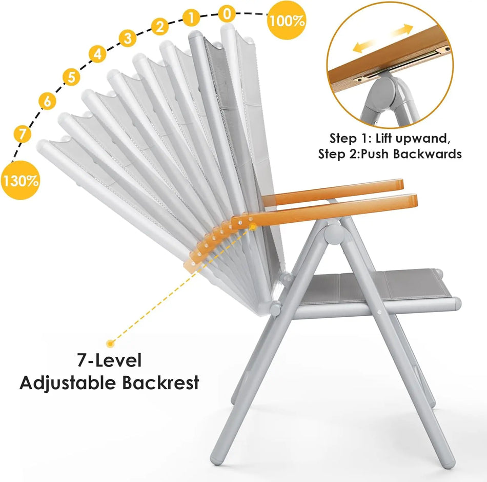 Два алюминиевых складных садовых стула с высокой спинкой, защищенных от погодных условий