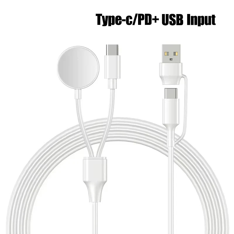 Magnetic Watch Charger 2-in-1 USB-C PD Cable &ndash; FastCharge USB A C White