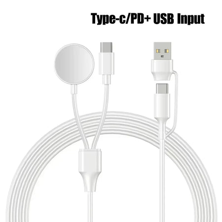 Magnetic Watch Charger 2-in-1 USB-C PD Cable &ndash; FastCharge USB A C White