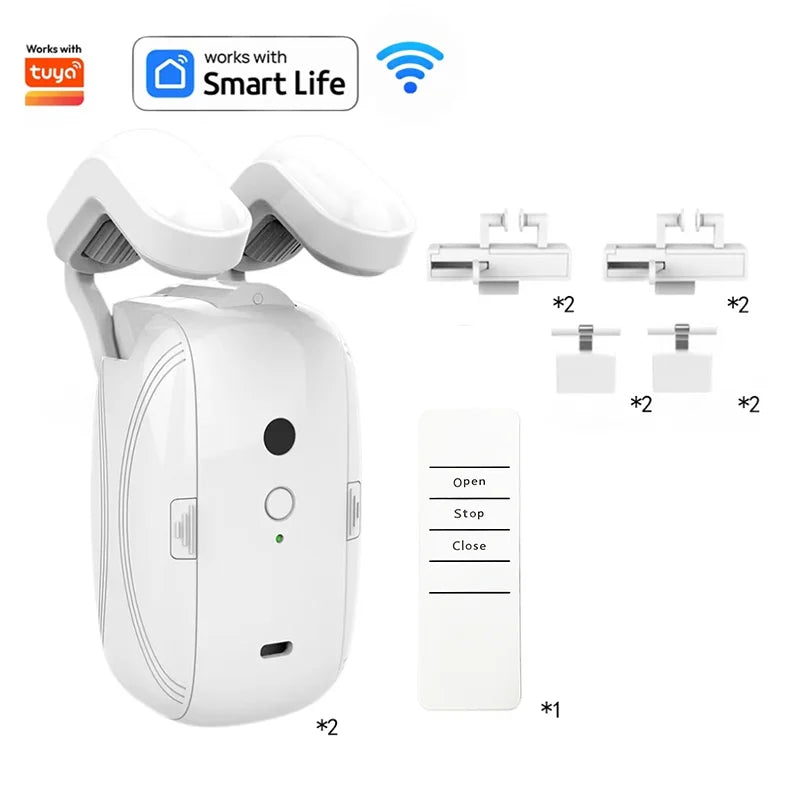 Smart Automatic Curtain Opener, Remote Control With App/Timer/Voice, with T/U/Rome Rod ,WiFi Bluetooth Automatic Light Sensor 2pc 3in1 WiFi