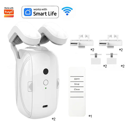 Smart Automatic Curtain Opener, Remote Control With App/Timer/Voice, with T/U/Rome Rod ,WiFi Bluetooth Automatic Light Sensor 2pc 3in1 WiFi