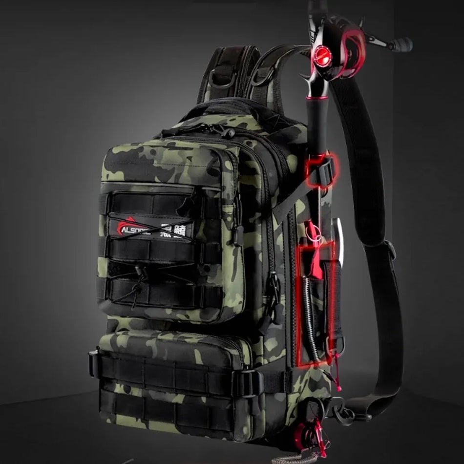 Fishing Tackle Backpack Storage Bag &ndash; Rod Holder Included