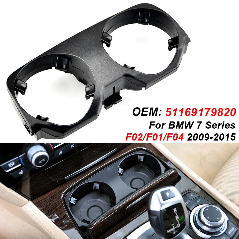 Cubierta del portavasos del tablero de ABS negro para BMW Serie 7 F01 F02 F04