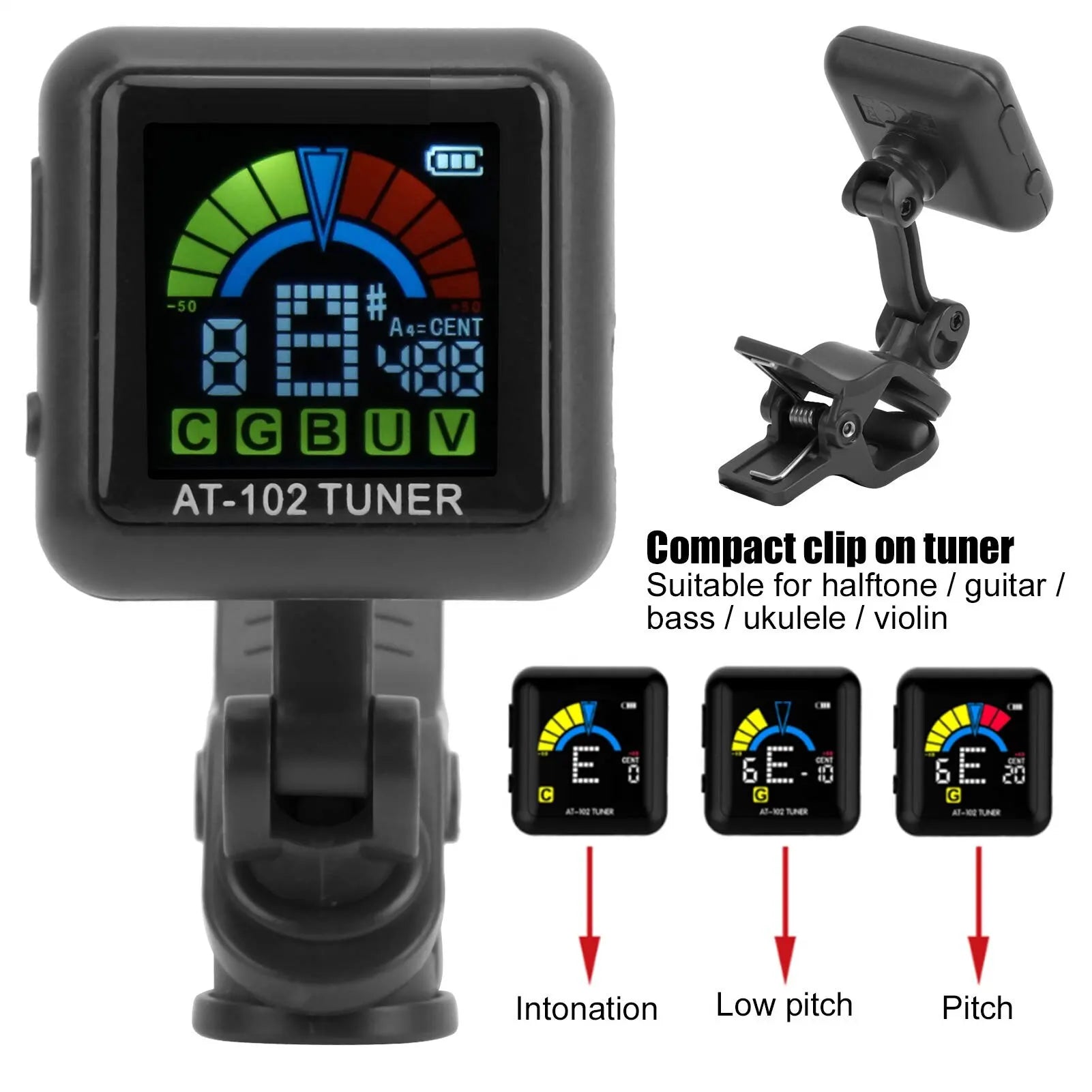 Guitar Tuner AT-102 &ndash; Clip-On Tuner for Multiple Strings