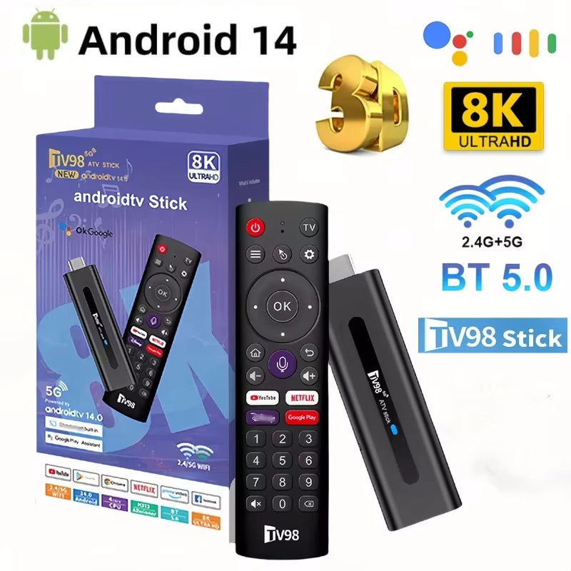 TV98 ATV Mini TV Stick - 8K HDR Streaming with Android 14