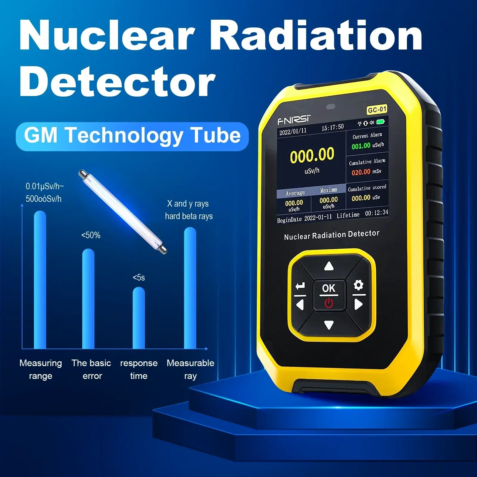 FNIRSI GC01 Geiger Counter &ndash; Accurate Nuclear Radiation Detection and Ionization Function