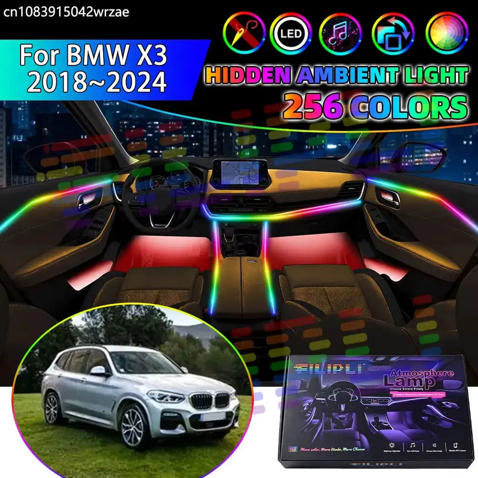 For BMW X3 2018~2024 G01 F97 G08 MK3 RGB Car Interior Ambient Lights Strips Breathing Lighting Kit App Control LED strips Auto by InterCyprus Trading Ltd