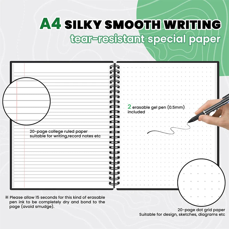 Reusable Notebook with Cloud Storage - Erasable, Waterproof, Smart Diary in A4/A5/A6 PP-A4 College Dot