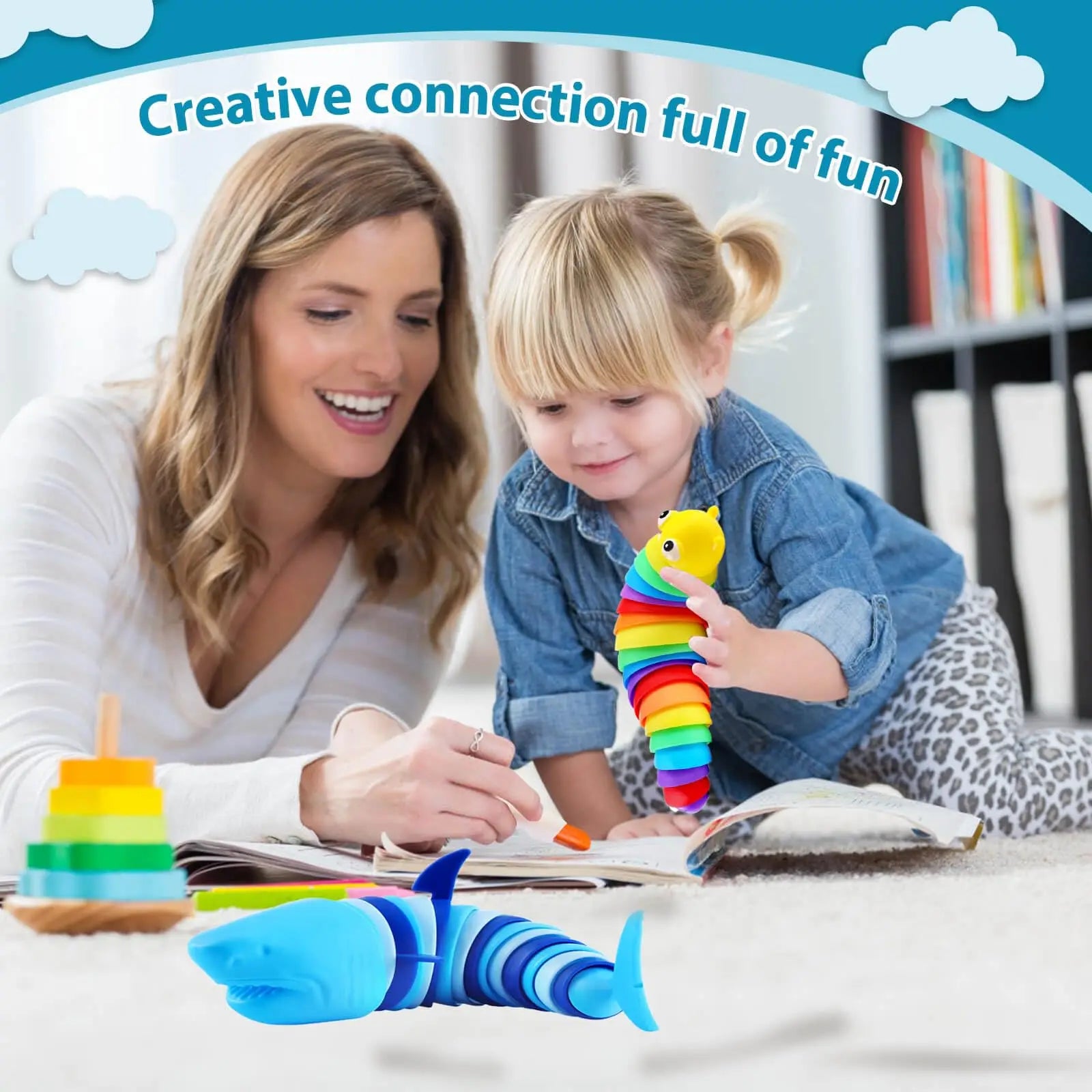Stress Relief Fidget Slug Toy Set - 2 Pieces for Sensory Play and Focus (Random Color)