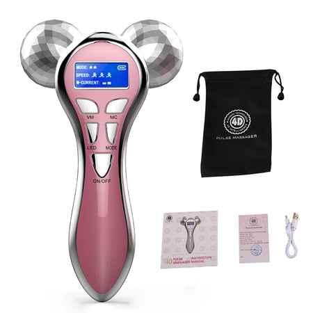4D EMS Face Massager Roller &ndash; Microcurrent Facial Lifting Pink