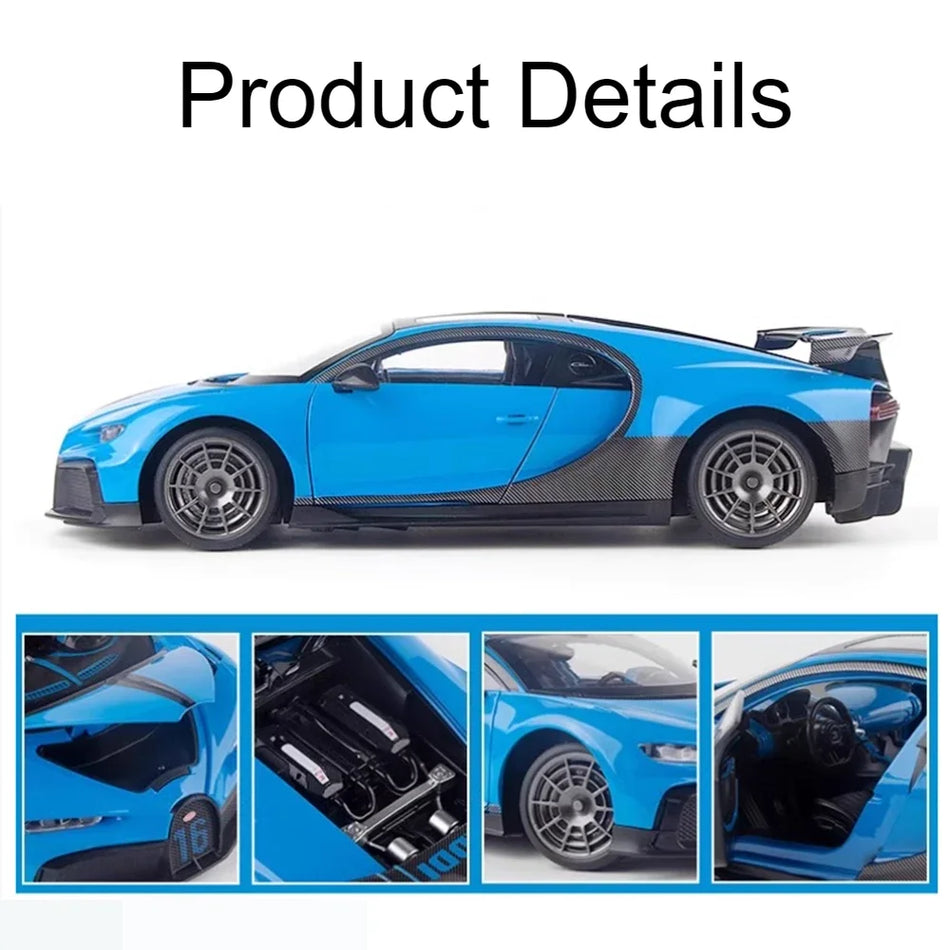 Model de mașină sport Chiron din metal turnat la scară 1:18 cu sunet, lumini, uși deschise