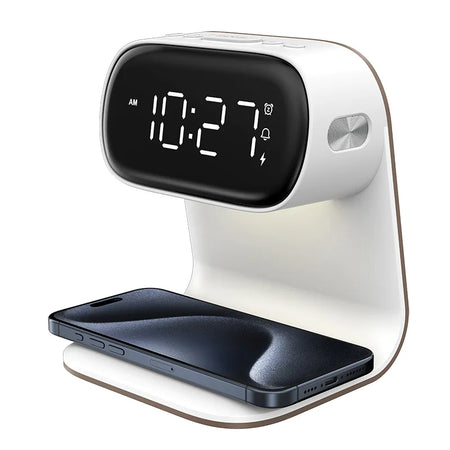 Modern Multifunctional Alarm Clock with Night Light and Wireless Charging black