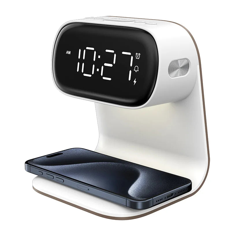 Modern Multifunctional Alarm Clock with Night Light and Wireless Charging black