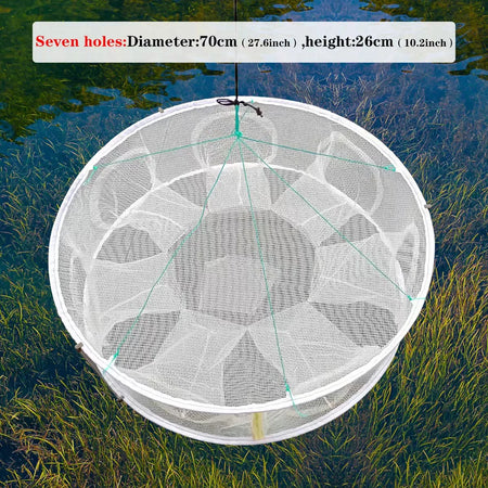 Foldable Automatic Fishing Net for Crabs, Lobsters, and More - Durable &amp; Easy to Use 7 holes