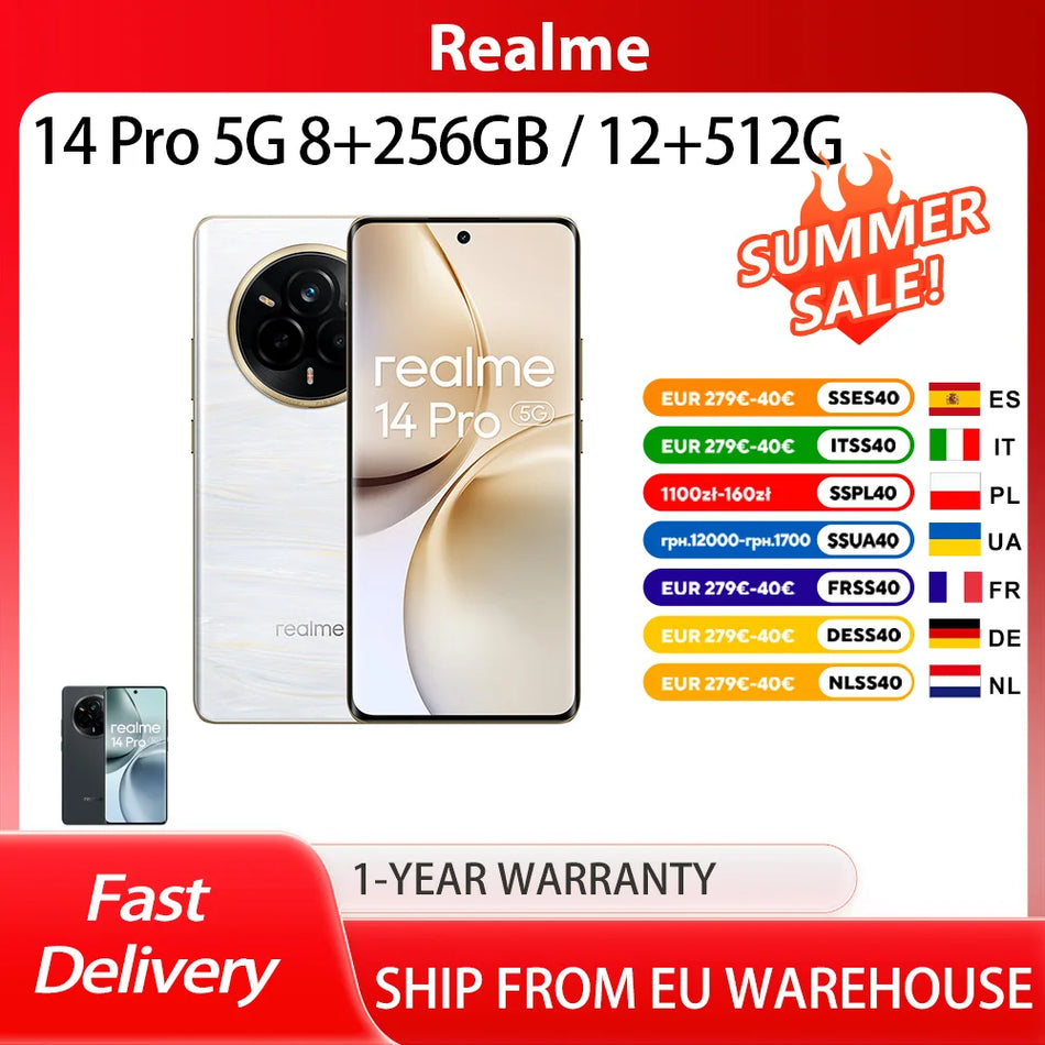Realme 14 Pro 5G pametni telefon s 8GB RAM-a i 256GB ROM-a, 6.77in zakrivljenim OLED-om, 50MP Sony IMX882 OIS, 6000mAh, NFC