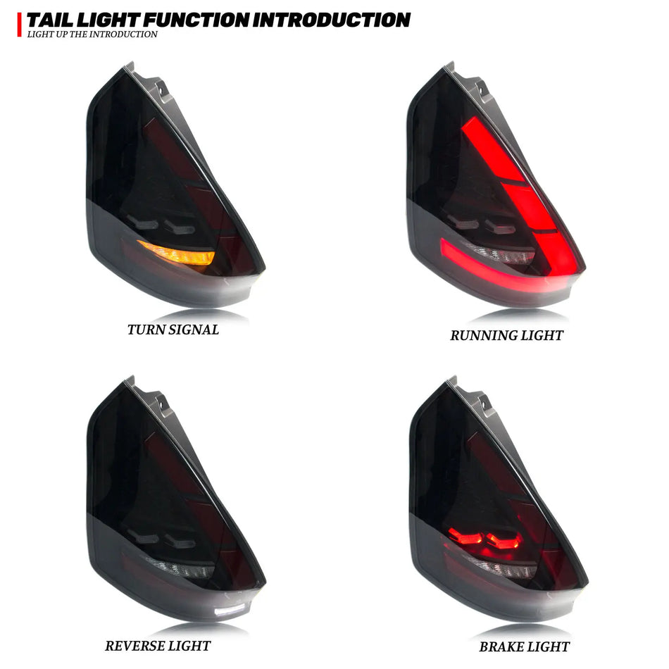 Ford Fiesta MK7 Tail Lights With Sequential Turn Signals, Black Lamps