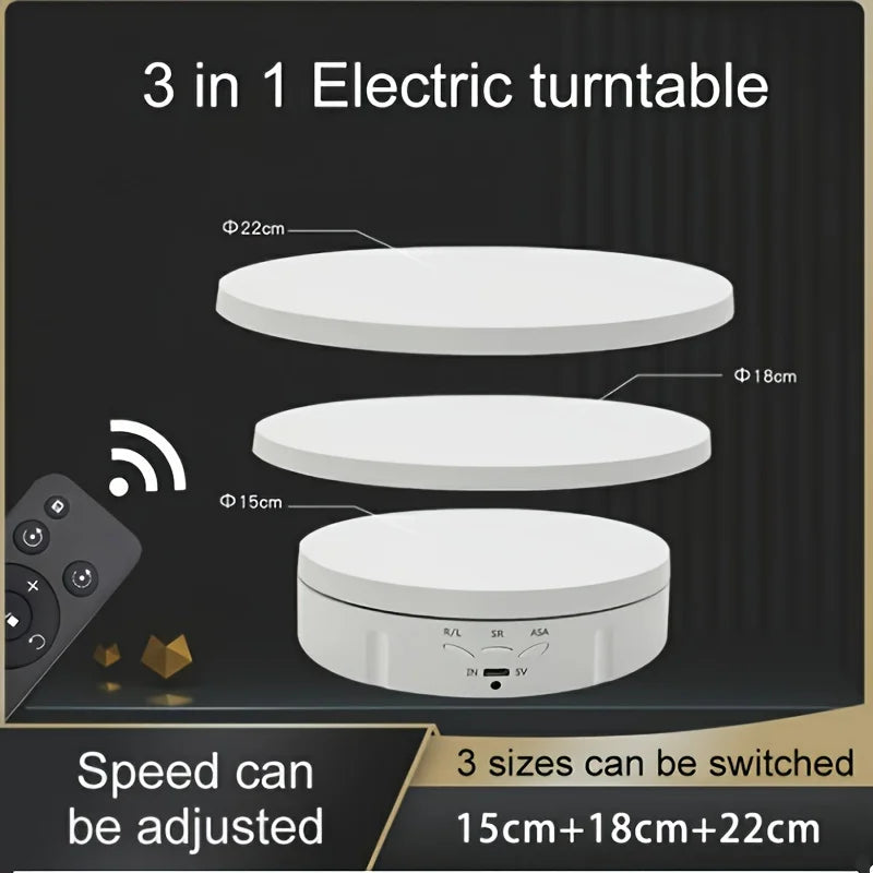 360-Degree Photography Turntable with Remote Control &amp; Motorized Display Stand 3 in 1 White