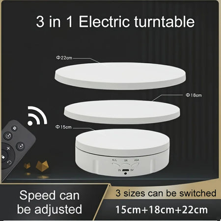360-Degree Photography Turntable with Remote Control &amp; Motorized Display Stand 3 in 1 White