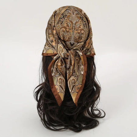 70cm Retro British Palace Style Silk Scarf &ndash; Elegant Simulated Silk Design Brown