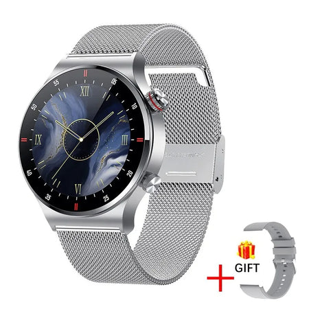 LIGE ECG PPG Bluetooth Call Smart Watch &ndash; AMOLED Full Touch mesh belt silver / NFC