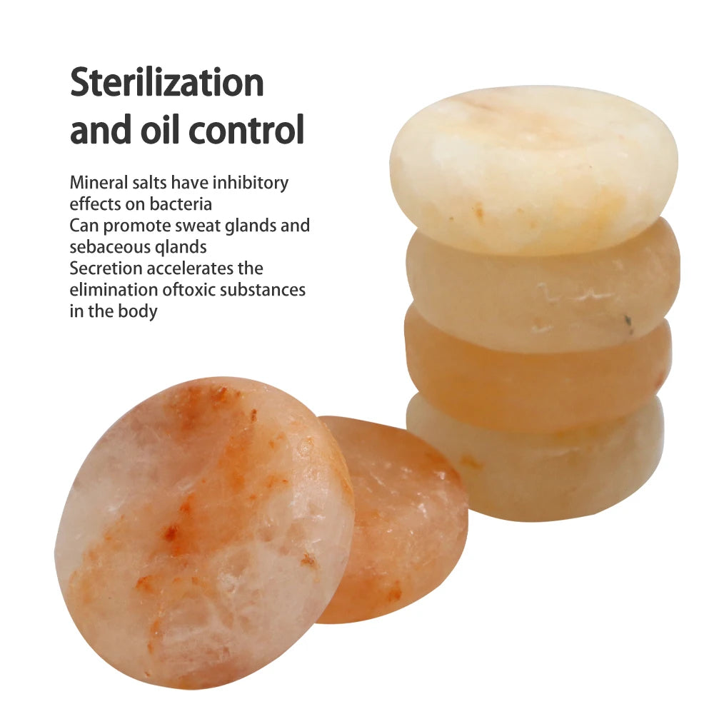 Round Massage Stone Pink Salt Crystal &ndash; Hand Carved Set