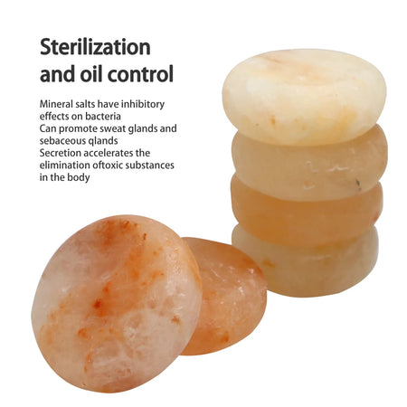 Round Massage Stone Pink Salt Crystal &ndash; Hand Carved Set