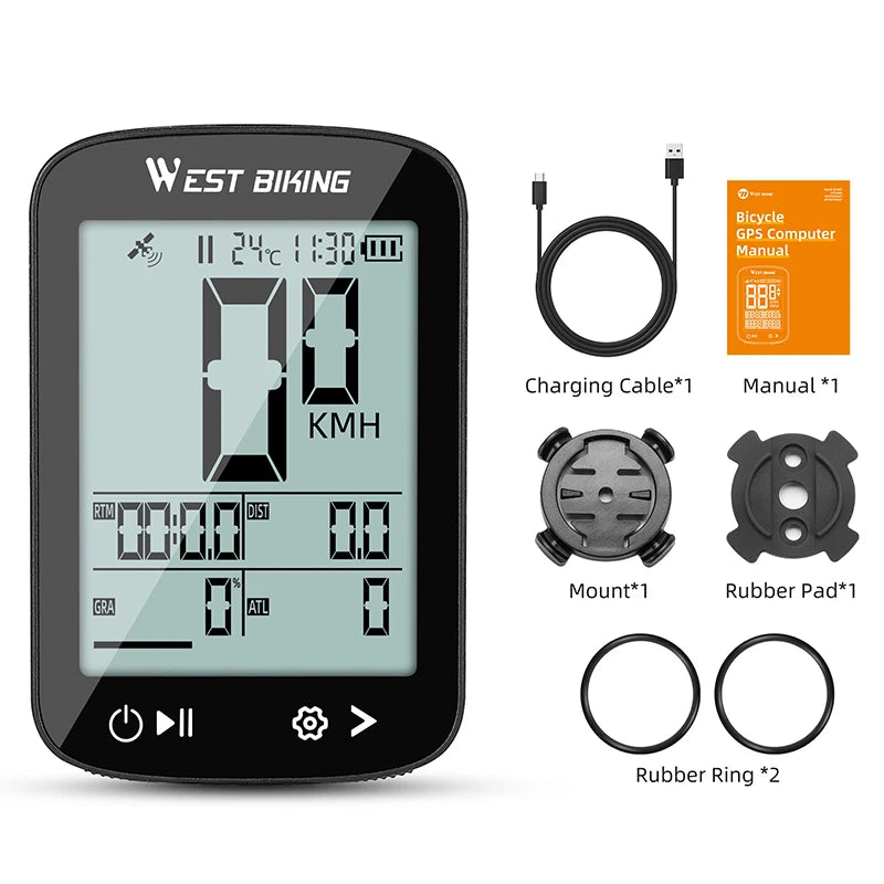 WEST BIKING GPS Fahrradgeschwindigkeitsmesser, kabelloser Fahrradcomputer, MTB Fahrrad-Zubehör, Typ-C-Ladegerät, wasserdichtes Fahrrad-Odometer – InterCyprus Trading Ltd