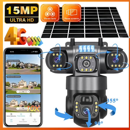 V380 PRO 3 Lens 4G Solar Camera HD 15 MP 360 Outdoor Waterproof CCTV Night Vision Two-Way Audio Camera Human Detection IP Camera
