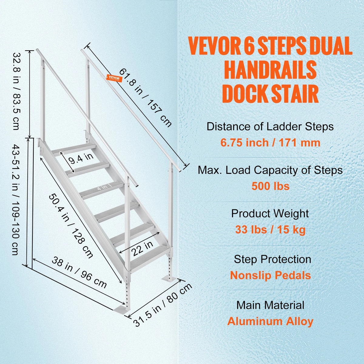 SucceBuy 4/6 Step Dock Ladder Aluminum &ndash; Durable Rubber Mat 6 Steps / Poland