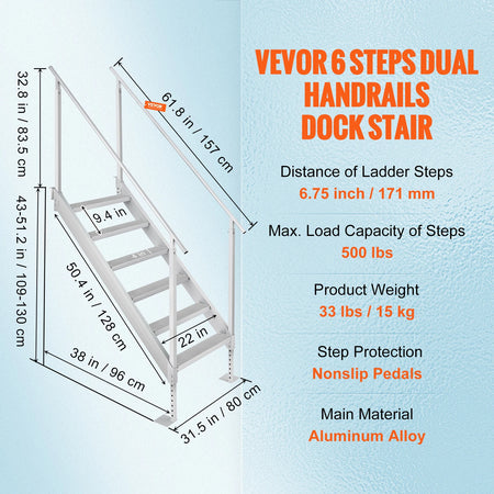 SucceBuy 4/6 Step Dock Ladder Aluminum &ndash; Durable Rubber Mat 6 Steps / Poland