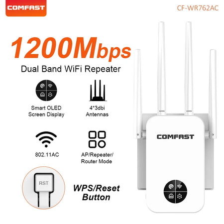 COMFAST WIFI5 1200Mbps WiFi Repeater &ndash; Smart Screen US Plug
