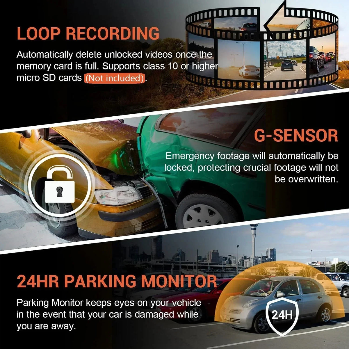 1080P WiFi Dual Dash Cam with Night Vision