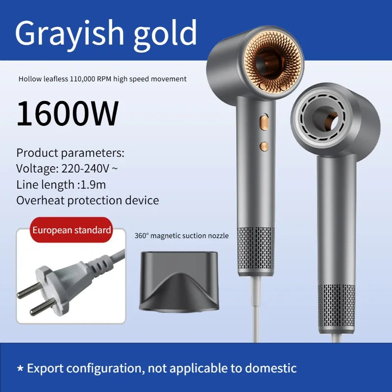 HOMEFISH 86 High Speed Hair Dryer - Negative Ion Anti Frizz Grey gold / EU