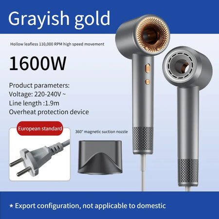 HOMEFISH 86 High Speed Hair Dryer - Negative Ion Anti Frizz Grey gold / EU