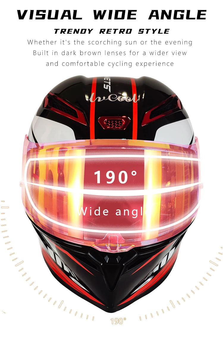 LVCOOL Vintage Dual Visor Full Face Motorcycle Helmet - DOT Certified Safety Gear