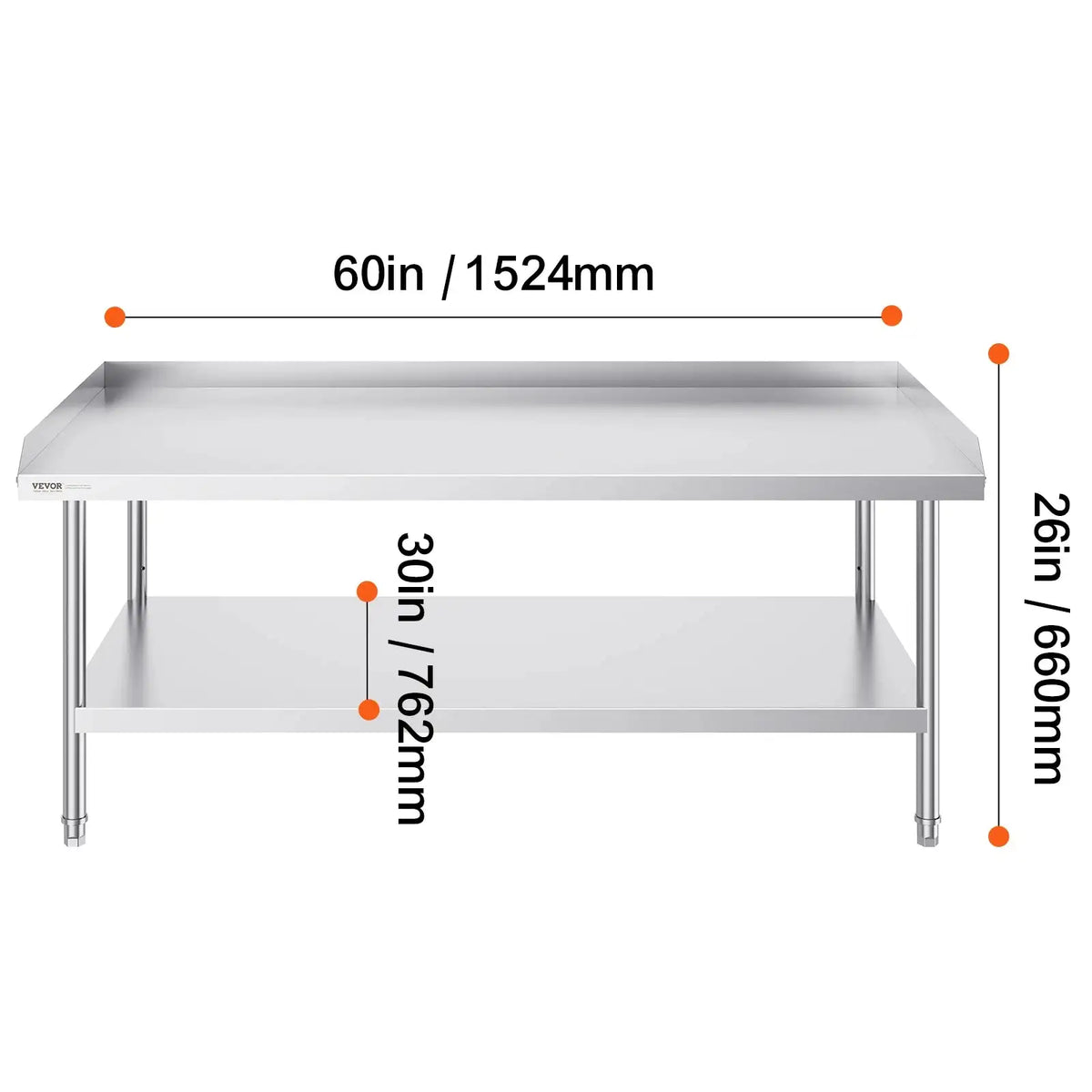 Stainless Steel Work Table Adjustable Height 30 x 60 in / United States