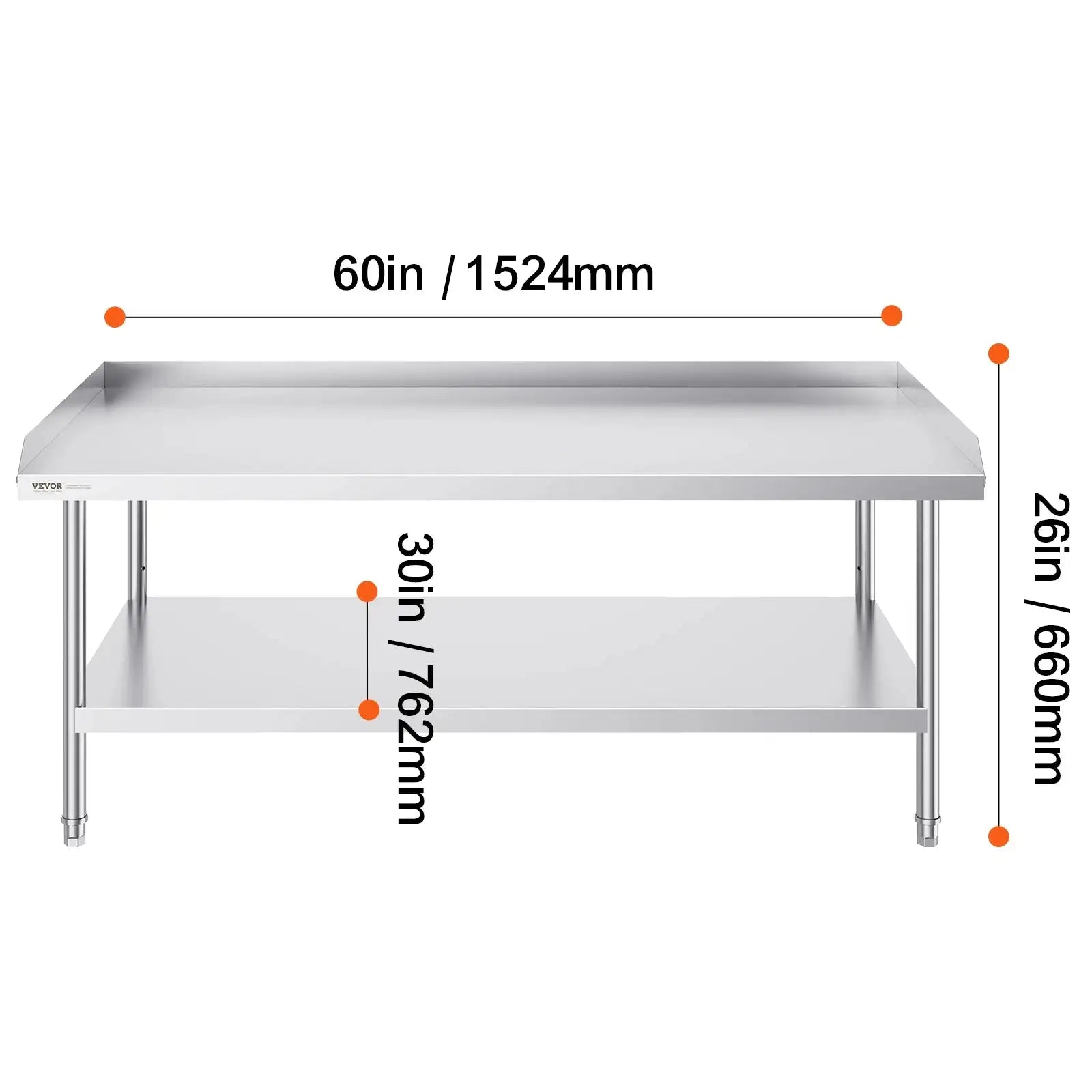 Stainless Steel Work Table Adjustable Height 30 x 60 in / United States