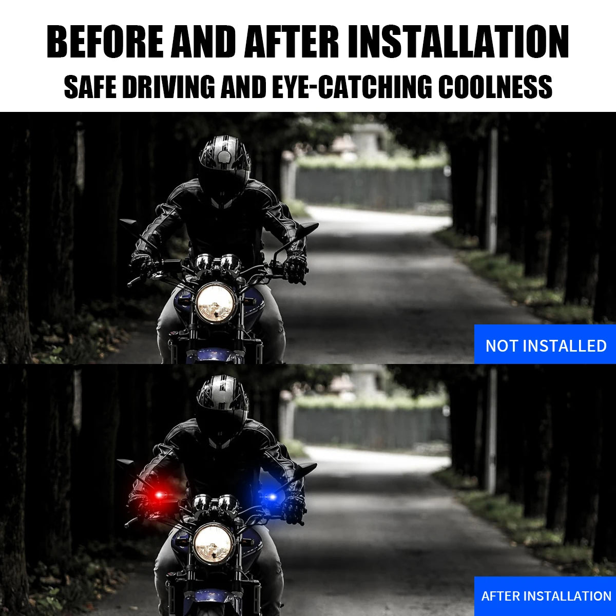 Motorcycle LED Mirror Light &ndash; Dual Color Flashing Police Warning Lights