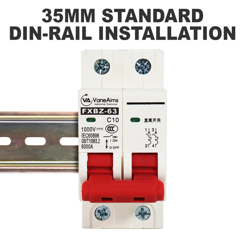 VaneAims 2P DC 1000V Solar Circuit Breaker for Photovoltaic Systems
