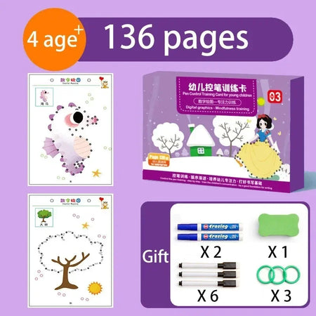 Montessori Reusable Magical Tracing Workbook for Kids - Educational Drawing &amp; Writing Practice Book C-136 Pages D