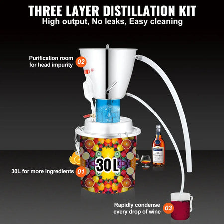 30L Water Alcohol Distiller Six Lap Coil 304 Kit